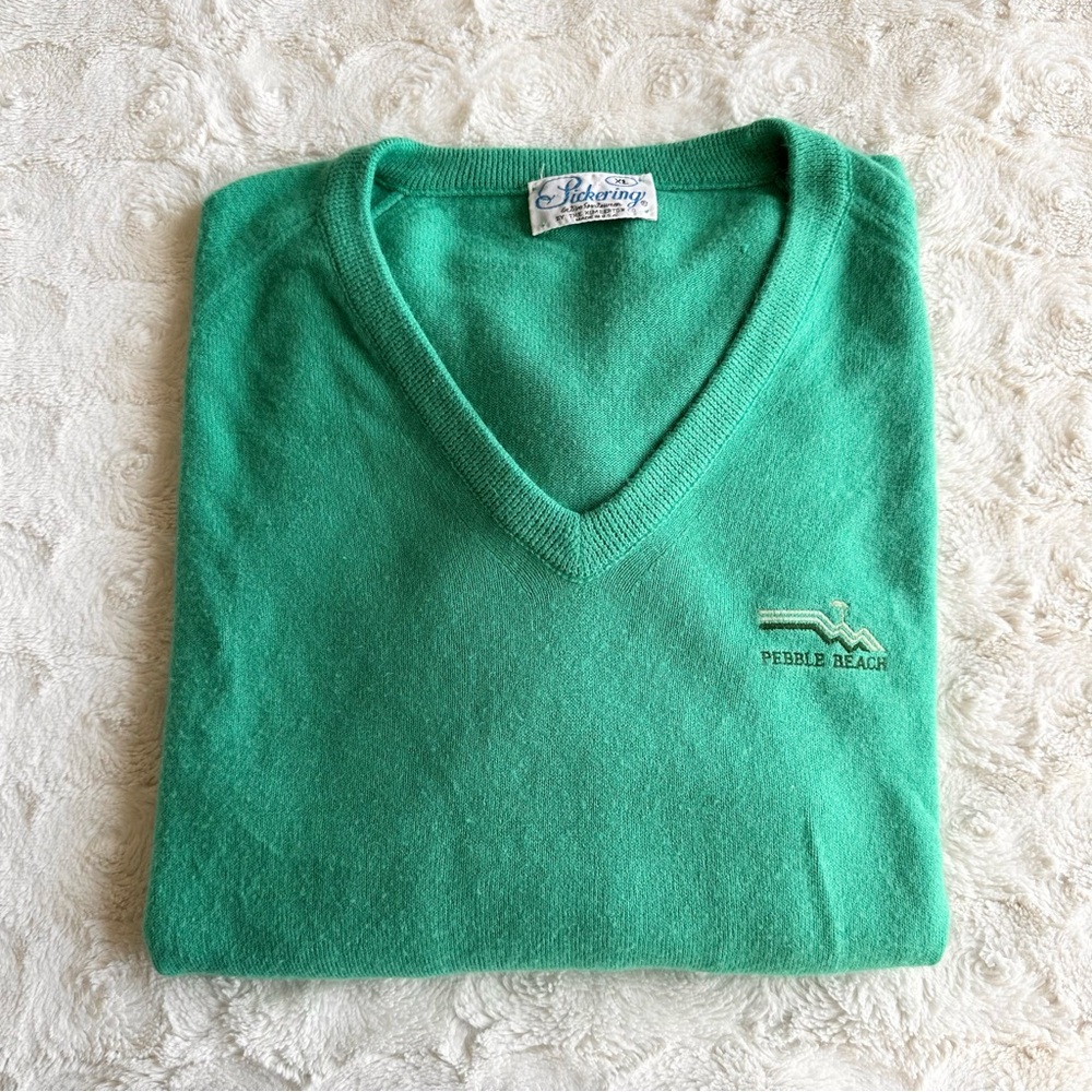 Vintage Pebble Beach Golf Links Sweater Mens XL Green Pickering 70s US Open PGA